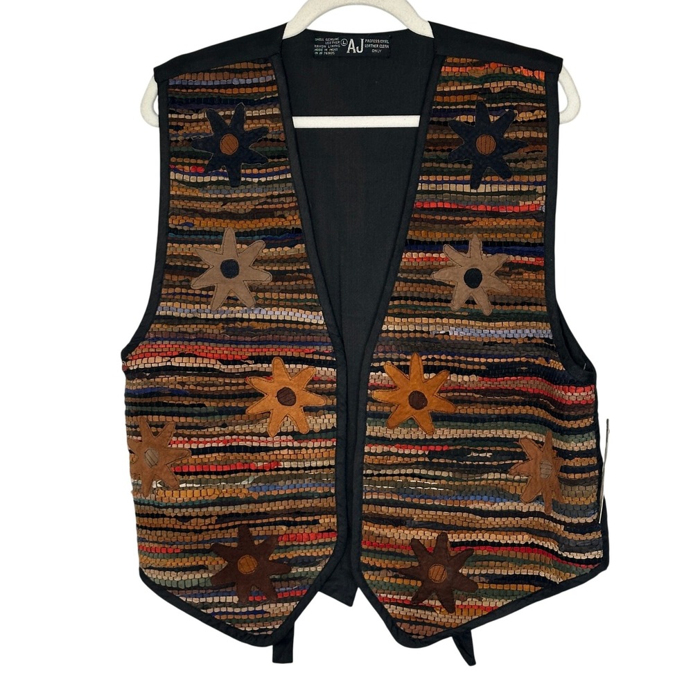AJ Womens Vest‎ Size L Western Star Patchwork Textured Multi Color Leather NWT